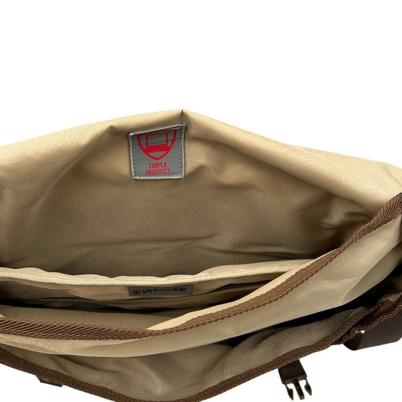 Wenger Water Repelling Waxed Canvas Messenger Shoulder Bag Brown 16in Laptop - Picture 6 of 15
